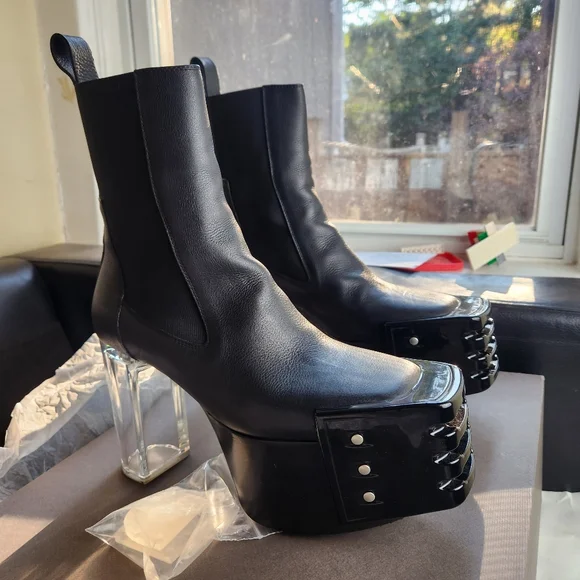 RICK OWENS GRILL KISS LEATHER BOOTS IN BLACK size 40.5 BNWB floor model - Picture 4 of 13